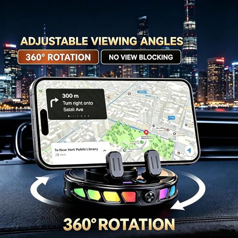 Car Phone Holder, Electric Magnetic Wireless Car Charger Mount 360 Degree Rotation with 7-Color RGB Light Strong Stable Suction Mount Cars Accessories in Kuwait