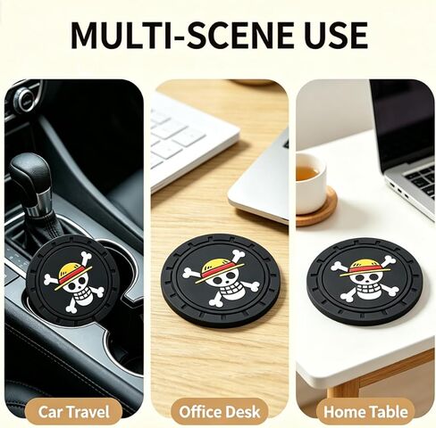 OP Car Cup Anime Coasters,Auto Cup Holder Insert Coaster for Anime Fans, Non-Slip Car Drink Holder Coaster, Car Accessories Anime Decor(4Pcs) in Kuwait