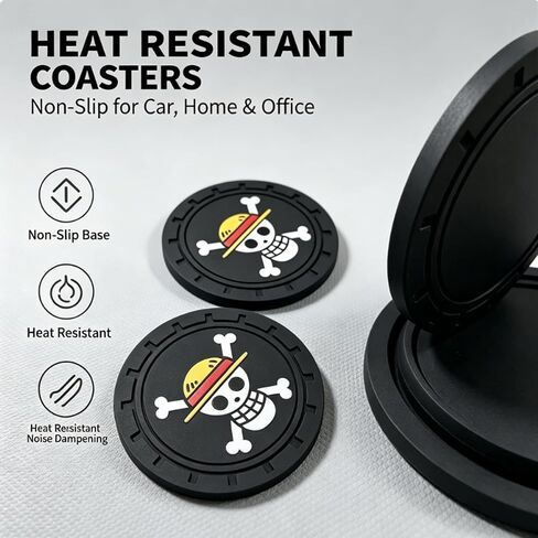 OP Car Cup Anime Coasters,Auto Cup Holder Insert Coaster for Anime Fans, Non-Slip Car Drink Holder Coaster, Car Accessories Anime Decor(4Pcs) in Kuwait
