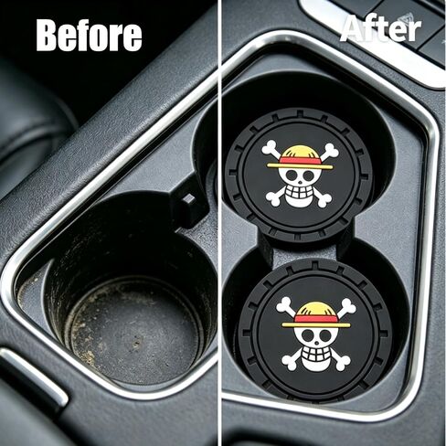 OP Car Cup Anime Coasters,Auto Cup Holder Insert Coaster for Anime Fans, Non-Slip Car Drink Holder Coaster, Car Accessories Anime Decor(4Pcs) in Kuwait
