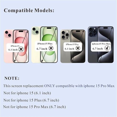 ZTR for iPhone 15 Pro Max Screen Replacement 6.7'', LCD Display and Touch Digitizer Full Assembly with Repair Tool Kits, 120Hz Promotion, Screen Protector (for Model A2849, A3105, A3106, A3108) in Kuwait