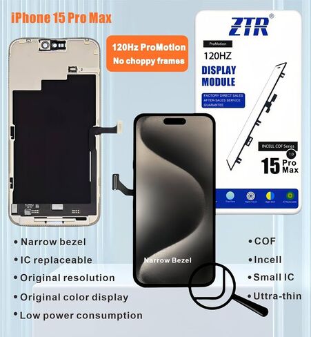 ZTR for iPhone 15 Pro Max Screen Replacement 6.7'', LCD Display and Touch Digitizer Full Assembly with Repair Tool Kits, 120Hz Promotion, Screen Protector (for Model A2849, A3105, A3106, A3108) in Kuwait
