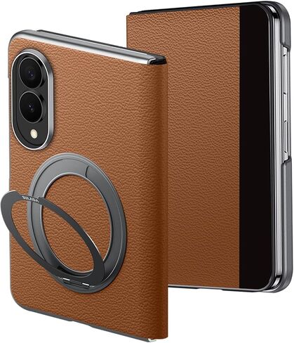 for Samsung Galaxy Z Fold 8 Case with Magnetic Ring Stand, [Compatible Magsafe] Card Slot Magnetic Close Business Premium Leather Hard PC Slim Flip Cover Case for Z Fold 8 Black in Kuwait