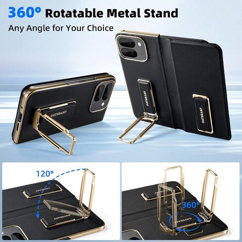 for Google Pixel 9 Pro Fold Leather Phone Case with Grip Ring Finger Strap,360° Rotatable Stand Built-in Screen Protector Cases,Full Body Anti-Scratch Shockproof Wristband Flip Cover(Black) in Kuwait