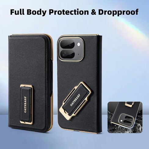 for Google Pixel 9 Pro Fold Leather Phone Case with Grip Ring Finger Strap,360° Rotatable Stand Built-in Screen Protector Cases,Full Body Anti-Scratch Shockproof Wristband Flip Cover(Black) in Kuwait