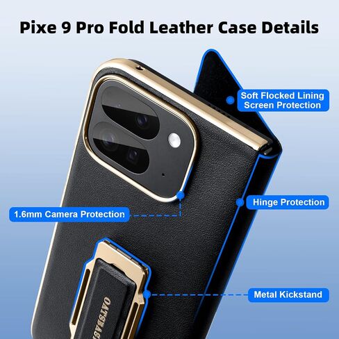 for Google Pixel 9 Pro Fold Leather Phone Case with Grip Ring Finger Strap,360° Rotatable Stand Built-in Screen Protector Cases,Full Body Anti-Scratch Shockproof Wristband Flip Cover(Black) in Kuwait