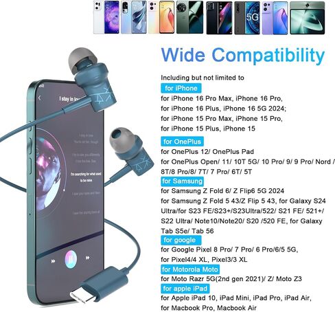 USB C Headphones in-Ear Wired Earbuds for iPhone 17 16 15 Pro Max in Kuwait