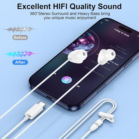 USB C Headphones for iPhone 17 Pro Max/16/15 Plus Wired Type C Headphone in Kuwait