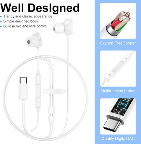 USB C Headphones for iPhone 17 Pro Max/16/15 Plus Wired Type C Headphone in Kuwait