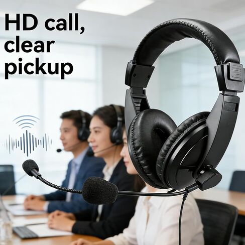 USB Headset with Microphone Noise Cancelling Stereo Over-Ear Adjustable Boom for PC Gaming, Video Calls, Online Meetings in Kuwait