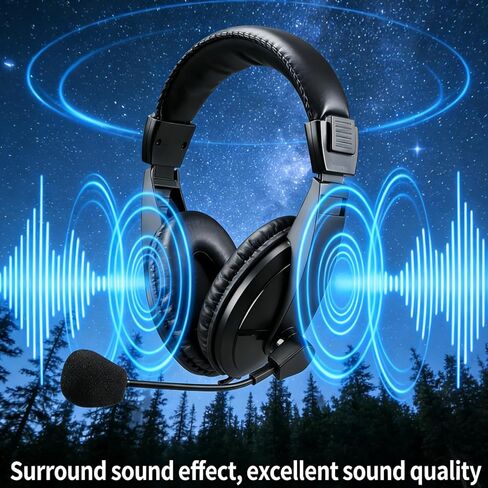 USB Headset with Microphone Noise Cancelling Stereo Over-Ear Adjustable Boom for PC Gaming, Video Calls, Online Meetings in Kuwait