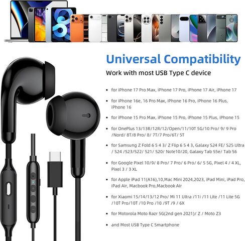 Jelanry USB C Headphones with Microphone Wired Earbuds Volume/Mute Function in Kuwait