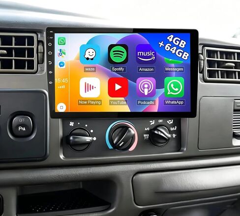 Car Radio for 1999-2004 Ford F-250 F-350 Super Duty, 2 Din 10.1 Inch Apple Carplay & Android Auto Screen, GPS Navigation Head Unit with Backup Camera, Bluetooth, WiFi, FM, SWC, 4+64G in Kuwait