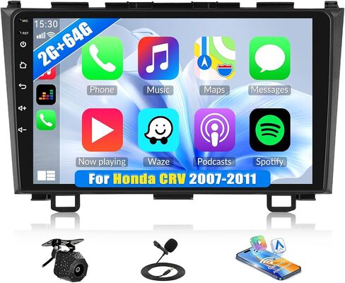 SIXTOP Car Stereo Radio for Honda CRV 2007-2011 with Wireless Apple CarPlay Android Auto HD 9 Inch IPS Touch Screen Bluetooth YouTube Video V-Link Mirror Link FM/RDS Radio DSP USB SWC Backup Camera in Kuwait