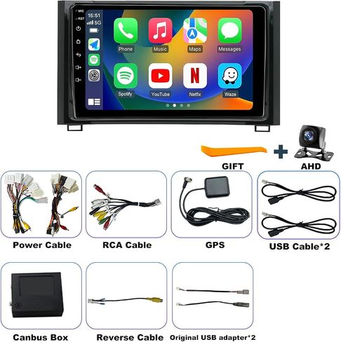 4G+64G Upgrade Android Car Radio for Toyota Tundra 2014-2021, Car Audio HD 9inch Touchscreen Setero Head Unit Wireless Carplay Android Auto GPS Navigation SWC DSP Bluetooth Backup Camera 5GWiFi FM in Kuwait
