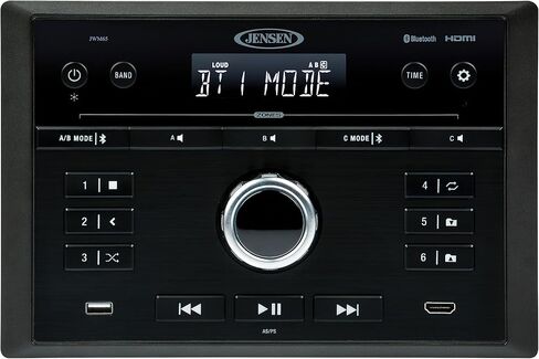 Jensen JWM65 RV Wall Mount Multimedia Stereo Receiver, Bluetooth Audio Streaming, HDMI ARC and CEC, AM FM Radio, Front USB MP3 Playback, 3 Zone Audio Control, Wireless Remote, Black in Kuwait