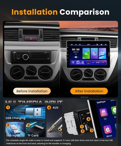 10.1’’ IPS Rotatable 1280 * 720 Single Din Car Stereo with Wireless Carplay in Kuwait