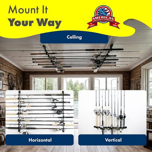 Rush Creek Creations | Fishing Rod Holder, Garage Organization and Wall Storage, for Reels, Gear and Accessories (Vertical/Horizontal Rack), 10 Rod in Kuwait
