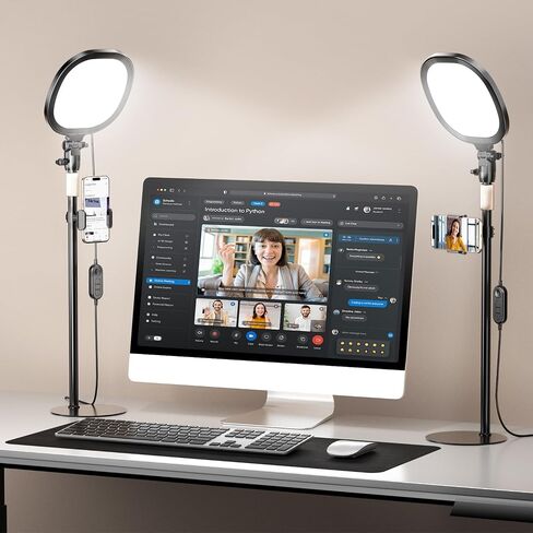 PQRQP 2 Packs Ring Light with Stand, Adjustable Desktop Lamp with Phone Mount, CRI 97+ Studio-Grade Video Conference Light for Video Calls, Home Office, TikTok Live & Vlog Filming (Nocturnal Black) in Kuwait