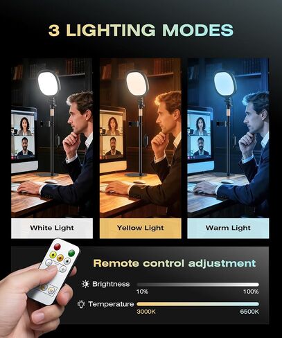 PQRQP 2 Packs Ring Light with Stand, Adjustable Desktop Lamp with Phone Mount, CRI 97+ Studio-Grade Video Conference Light for Video Calls, Home Office, TikTok Live & Vlog Filming (Nocturnal Black) in Kuwait