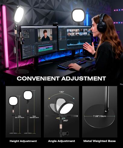 PQRQP 2 Packs Ring Light with Stand, Adjustable Desktop Lamp with Phone Mount, CRI 97+ Studio-Grade Video Conference Light for Video Calls, Home Office, TikTok Live & Vlog Filming (Nocturnal Black) in Kuwait