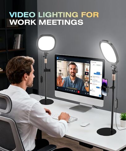 PQRQP 2 Packs Ring Light with Stand, Adjustable Desktop Lamp with Phone Mount, CRI 97+ Studio-Grade Video Conference Light for Video Calls, Home Office, TikTok Live & Vlog Filming (Nocturnal Black) in Kuwait