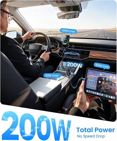 Rocoren 200W Car Charger USB C Fast Charge,PD 100W Type C Car Fast Charger in Kuwait