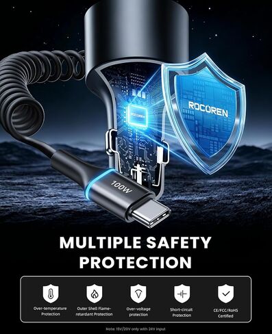 Rocoren 200W Car Charger USB C Fast Charge,PD 100W Type C Car Fast Charger in Kuwait