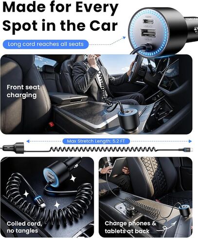 Rocoren 200W Car Charger USB C Fast Charge,PD 100W Type C Car Fast Charger in Kuwait