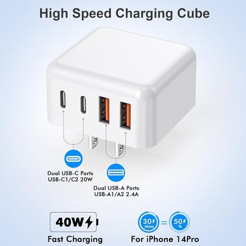 40W [2Pack]4Port Fast USB C Wall Charger Block Type C Charger Fast Charging in Kuwait