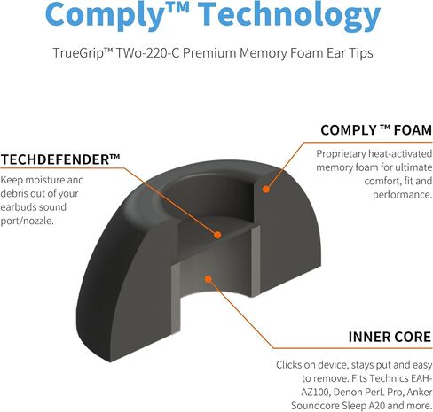 Comply TWo-220-C Memory Foam Replacement Earbud Tips, Black, Small in Kuwait