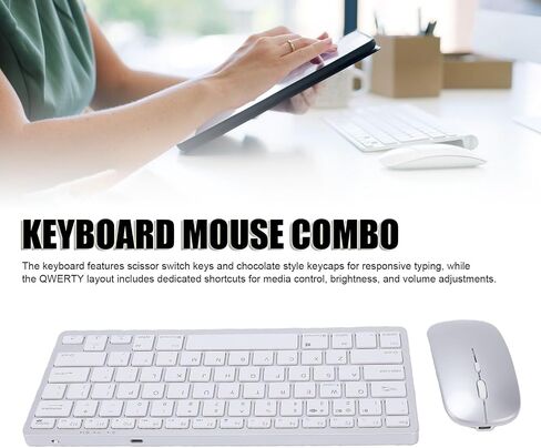 GOWENIC Wireless Keyboard and Mouse Set, Bluetooth 5.0 2.4G Rechargeable Combo with Scissor Keys and Shortcuts for Pro Air Laptops Tablets in Kuwait