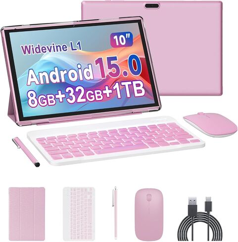 10 inch Tablet 2 in 1 Android 15 Tablets with Keyboard, 10" Tabletas Include Mouse Keyboard Stylus Case, 6000mAh 8GB RAM 32GB ROM Support 1TB Expandable Tableta Dual Camera 5G WiFi-6 Bluetooth Tablet in Saudi Arabia