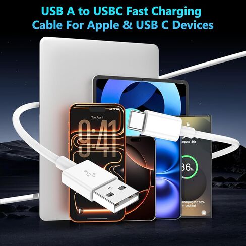 كابل USB A إلى USB C 3 عبوات [3FT+6FT+10FT] سلك شحن سريع CarPlay in Kuwait