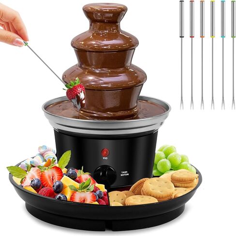 16oz Chocolate Fountain, 3-Tier MINI Chocolate Fondue Fountain with 6PCS Fondue Fork and Removal Tray for Treats/Fruits/Nuts in Saudi Arabia