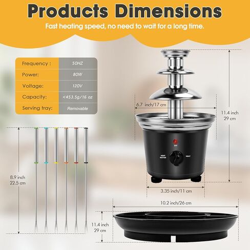 16oz Chocolate Fountain, 3-Tier MINI Chocolate Fondue Fountain with 6PCS Fondue Fork and Removal Tray for Treats/Fruits/Nuts in Saudi Arabia