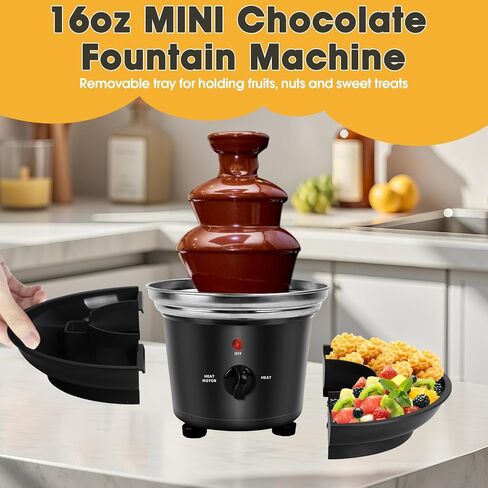 16oz Chocolate Fountain, 3-Tier MINI Chocolate Fondue Fountain with 6PCS Fondue Fork and Removal Tray for Treats/Fruits/Nuts in Saudi Arabia