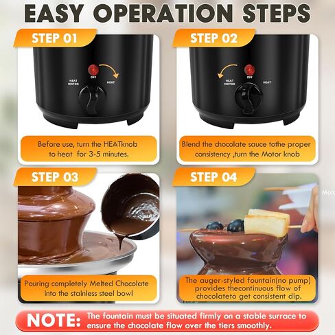 16oz Chocolate Fountain, 3-Tier MINI Chocolate Fondue Fountain with 6PCS Fondue Fork and Removal Tray for Treats/Fruits/Nuts in Saudi Arabia