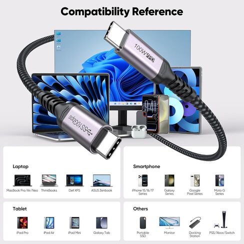 USB C 3.2 Gen 2 Cable 10ft Long, 4K@60Hz 1080P@120Hz Video Monitor Display in Kuwait