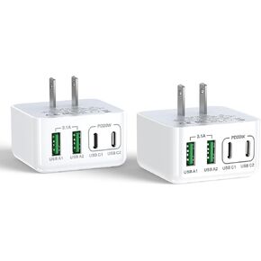 2-Pack 40W Flat USB C Charger Block 4 Multi Slim Flat Wall Charger Multiple Ports Fast Charging Adapter with PD20W & QC 3.0 Charger Plug for iPhone 17/16/15/14/13/ Pro/Pro Max, Samsung Galaxy, iPad in Saudi Arabia