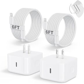iPhone 17 Charger Fast Charging, USBC Charger 2 Pack 40W Foldable Dynamic USB C Apple Power Adapter with 60W Max, 6FT USB C Cable Woven Cord for iPhone 17 Air/17 Pro Max/16/16 Pro/15/iPad Pro/Air/Mini in Kuwait