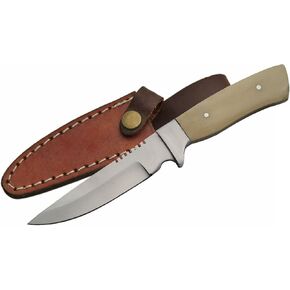 SZCO Full Tang Bowie Knife 7 Inch - Pocket Knifes with Stainless Steel Blade, Straight Bone Handle & Leather Sheath - Camping Knife for Hiking, Camping & Outdoor - Skinning knife for Men in Saudi Arabia
