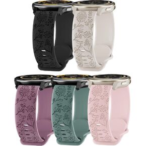 5 Pack 18mm Floral Engraved Watch Bands Compatible with Garmin Venu 4 41mm/Vivoactive 4S/Venu 2S/Venu 3S/Vivomove 3S, Soft Silicone Sport Straps for Garmin Forerunner 255S/265S Women Men in Kuwait