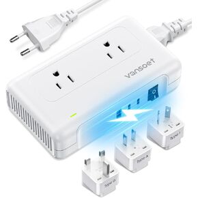 220V to 110V Voltage Converter US to Europe for Hair Straighteners and Curling Iron, Universal Travel Adapter with 1 USB A & 2 USB C Ports Fast Charging, UK/AU/US/EU Worldwide Plug Adapter in Kuwait
