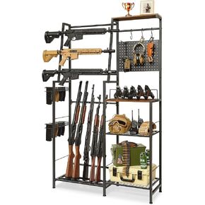 DGWJSU Gun Rack, 8 Rifle Rack Stand with Pistol Shelves, Indoor Gun Rack for Wall Mount, Floor Gun Stand with 2 Bottom Storage Shelves, Folding Gun Rack Stand for Hunting Rifle Airsoft Gun Holder in Saudi Arabia