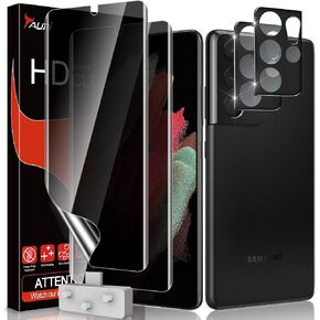 TAURI [Designed for Samsung Galaxy S21 Ultra 5G 6.8a - inch Flexible TPU Film Privacy Screen Protector + Camera Lens Protector Bubble-Free 2 Pack, Fingerprint Unlock Support in Saudi Arabia