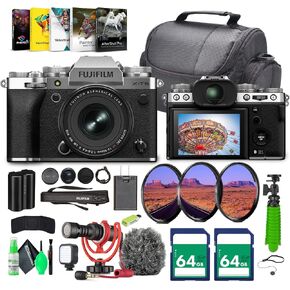 Fujifilm X-T5 Professional Compact Digital Mirrorless Camera + XF 16-50mm f/2.8-4.8 Lens Kit Bundle + 2X 64GB Memory Card+ Vlogging Tripod+ Video LED Light + Rode on Camara Microphone + More (Silver) in Saudi Arabia
