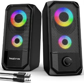 Computer Speakers for Desktop, Hi-Res Stereo Pair with Dual 5W Full-Range Drivers, 6 RGB Light Modes, USB Powered & 3.5mm AUX Input, Volume Knob, Mini Vertical Design for PC Gaming Monitor Laptop in Saudi Arabia