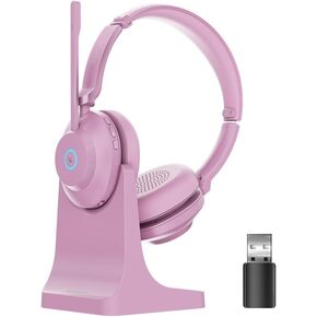 Bluetooth Wireless Headset with Mic for Work, Advanced Noise Reduction Microphone, Clear Calls - Comfortable On-Ear Headphones, Bluetooth 5.3, Applicable to Laptop, PC, Zoom, Office(Pink) in Saudi Arabia