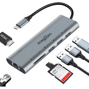 MagBac Laptop Docking Station 7-in-1 USB Hub with 4K@30Hz HDMI Display Port, 3 USB A 3.0 Data Ports, SD/TF Card Slot, Gigabit Ethernet for MacBook Pro/Air, HP, Dell, Lenovo, Surface, Windows Laptop in Saudi Arabia